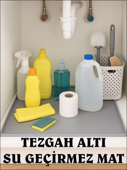 Su Geçirmez Tezgah Altı Düzenleyici Silikon Mat Lavabo Altı Organizer Evye Altı Koruyucu 60X40 GRİ ürün görseli 1