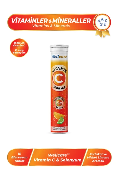 Wellcare Vitamin C 1000 mg + Selenyum 15 Efervesan Tablet ürün görseli 1