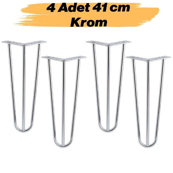 Sehpa Masa Ayağı 41 cm Krom Gümüş Metal Tekli Dayanıklı Mobilya Destek Yükseltici Ayak Modeli 4 ADET ürün görseli 1