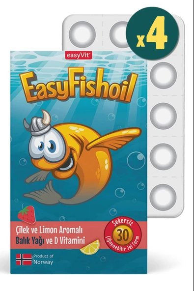 EasyFishoil Çocuk Çilek ve Limon Aromalı 30 Çiğneme Tableti 4 Adet ürün görseli 1