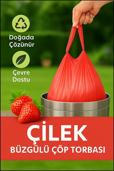 30 Adet Çilek Kokulu Büzgülü Orta Boy Avantaj Paket Çöp Poşetleri Çöp Torbaları 55X60 CM ürün görseli 1