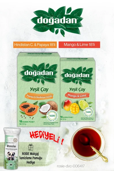 Doğadan Yeşil Çay Mango Lime ve Hindistan Cevizi Papaya Poşet Çay ve Rosie Hediyeli ürün görseli 1