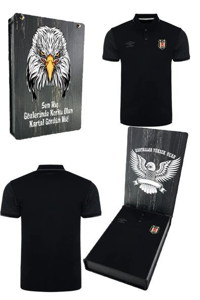 Beşiktaş Orijinal Lisanslı UV Baskılı Polo Yaka Siyah Spor T-Shirt ürün görseli 1