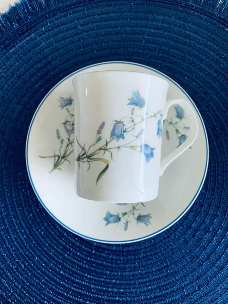 Staffordshire Moorland Serisi Mavi Çan Çiçeği Desen Vintage Porselen 1 Adet Zarif İngiliz Kahve Fincanı ürün görseli 1