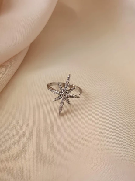 Kutup Yıldızı Model Zirkon Taşlı Ayarlanabilir Silver Gümüş Renkli Yüzük ürün görseli 1