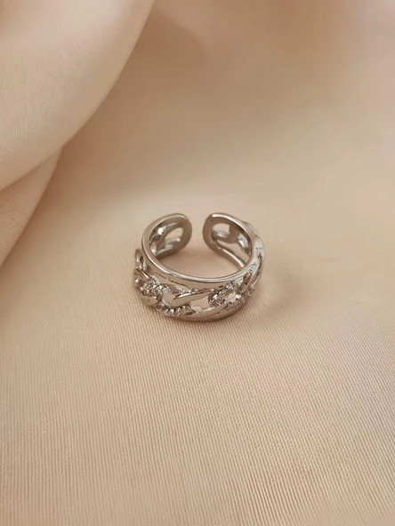 Gurmet Zincir Model Zirkon Taşlı Ayarlanabilir Silver Gümüş Renkli Yüzük ürün görseli 1
