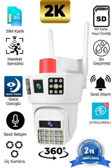 Venas 3 Kameralı 4g Sim Kart Ile Ve 12 Volt Adaptör Ile Çalışan 9mp Telefona Kurulan Güvenlik Kamerası ürün görseli 1