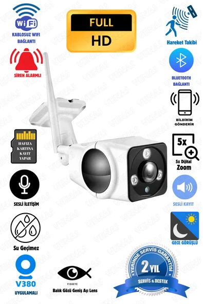 Venas 3mp full HD Kablosuz Wifi iç ve Dış mekan Balık gözü sd karta kayıt yapan Güvenlik Kamerası ürün görseli 1