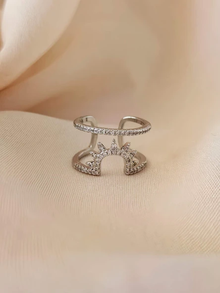 Güneş İki Sıralı Taşlı Model Ayarlanabilir Silver Gümüş Renkli Yüzük ürün görseli 1