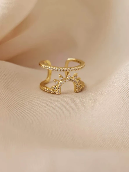 Güneş İki Sıralı Taşlı Model Ayarlanabilir Gold Altın Renkli Yüzük ürün görseli 1