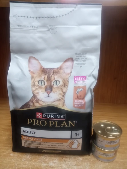 PRO PLAN Derma Care Somonlu Yetişkin Kedi Maması 1.5 Kg+2 adet gourmet gold ton balıklı konserve yaş mama 85 gram ürün görseli 1