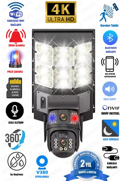 Venas 6MP FullHD Sokak aydınlatmalı 20.000 Mah bataryalı Solar Panelli Hareket sensörlü Projektör kamera ürün görseli 1