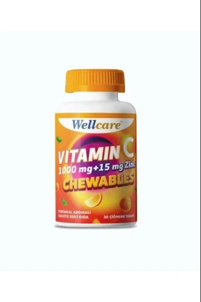 Wellcare Vitamin C 1000 mg + Çinko 15 mg 30 Çiğneme Tableti ürün görseli 1