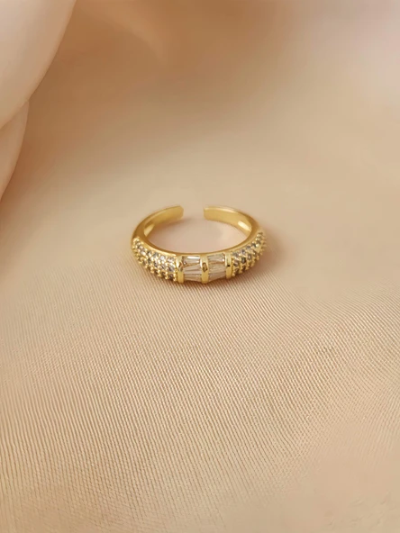 Bombeli Zirkon Taşlı Ayarlanabilir Gold Altın Renkli Yüzük ürün görseli 1