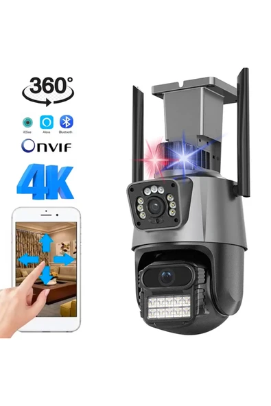 Pulnix Çift Kameralı 8MP Polis Çakarlı Wifi  Hareket algılama Ultra HD Dijital Zoomlu Güvenlik Kamerası ürün görseli 1