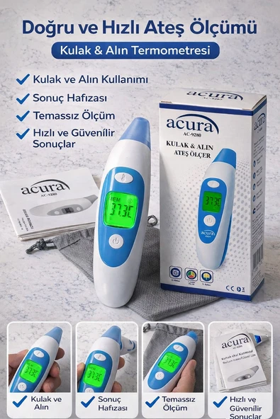 AC-9280 Kulaktan Ateş Ölçer, Alından Ateş Ölçer, Çantalı, 3 Renk Ekran, Yüksek Hassasiyet ürün görseli 1