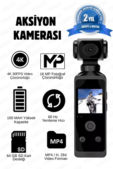 Venas Sesli kayıt mikrofonlu ve hoparlör lü 4-5 saat arası kesintisiz video çekebilen aksiyon Kamerası ürün görseli 1