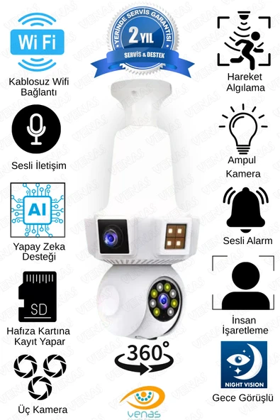 Venas Kablosuz Wifi İle Çalışan Güvenlik Kamerası ürün görseli 1