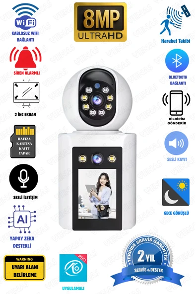 Venas Çift kameralı Monitörlü Full HD Alarmlı ev ofis bebek Güvenlik kamerası ürün görseli 1