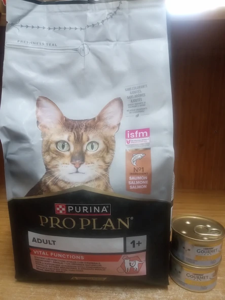 PRO PLAN Vital Functions Adult Somonlu Yetişkin Kedi Maması 1.5 kg+2 adet gourmet gold ton balıklı 85 gram ürün görseli 1