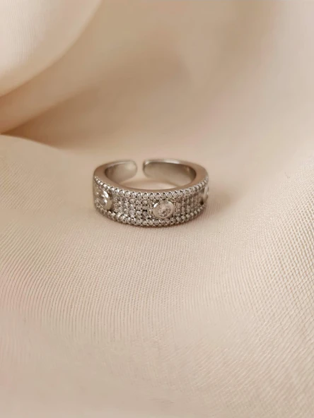 Üç Taşlı Model Ayarlanabilir Silver Gümüş Renkli Yüzük ürün görseli 1
