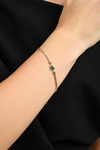 Balık Sırtı Bileklik Green Opal Taşlı 17+3 cm En 3 mm ürün görseli 1
