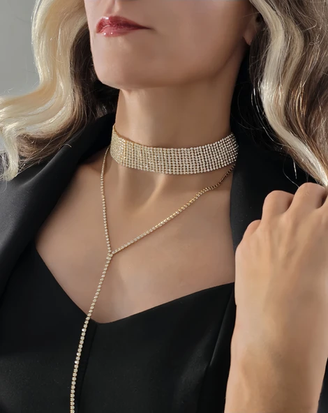 Altın Kaplama Rhinestone Y Model Su Yolu Model Kolye ürün görseli 1