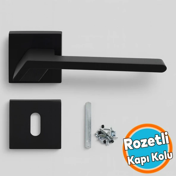 Kare Rozetli Oda Kapı Kolu Mat Siyah Sağa Sola Uygun Ön Arka Oda Kapısı 1 Takım ürün görseli 1