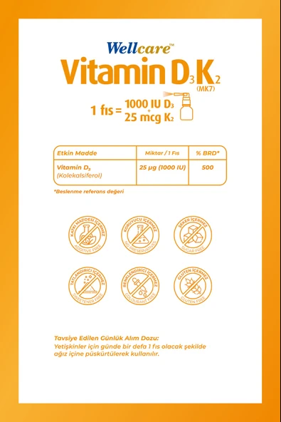 Wellcare Vitamin D3 + K2 30 ml - Resim 2