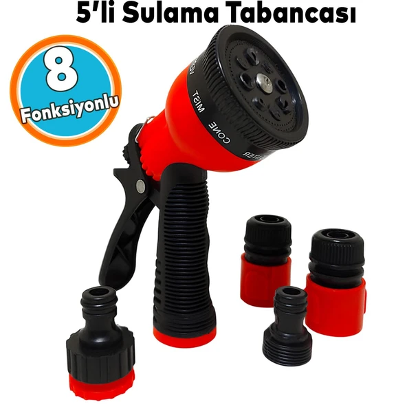 Bahçe Sulama 8 Fonksiyonlu Ayarlanabilir Tabancası Dayanıklı Yüksek Basınçlı Dayanıklı 5'li Set ürün görseli 1