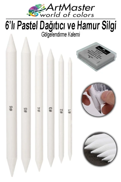 Gölgelendirme Kalemi Pastel Dağıtıcı 6 Lı 1 Paket Ve 1 Adet Hamur Silgi Kalemi Kara Kalem Dağıtıcı Kalem Kaynaştırma ürün görseli 1