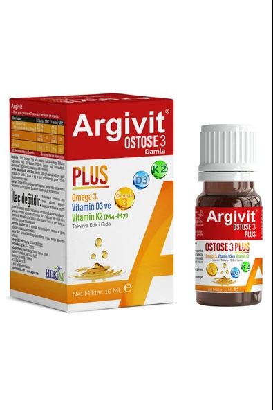 Argivit Ostosse3 Plus Omega-3 ve Vitamin D3 İçeren Takviye Edici Gıda 10 ml ürün görseli 1