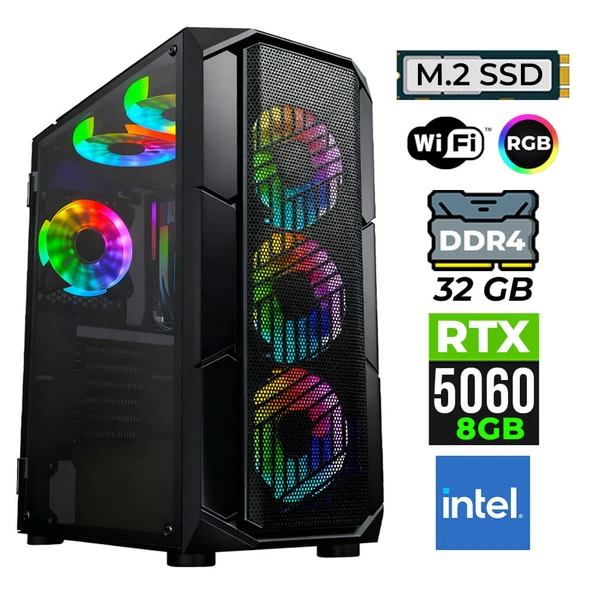 Xaser Neon X160 Intel i3 14100F 32GB Ram 1TB M.2 NVMe SSD 8GB RTX5060 Oyuncu Tavsiye Sistem ürün görseli 1