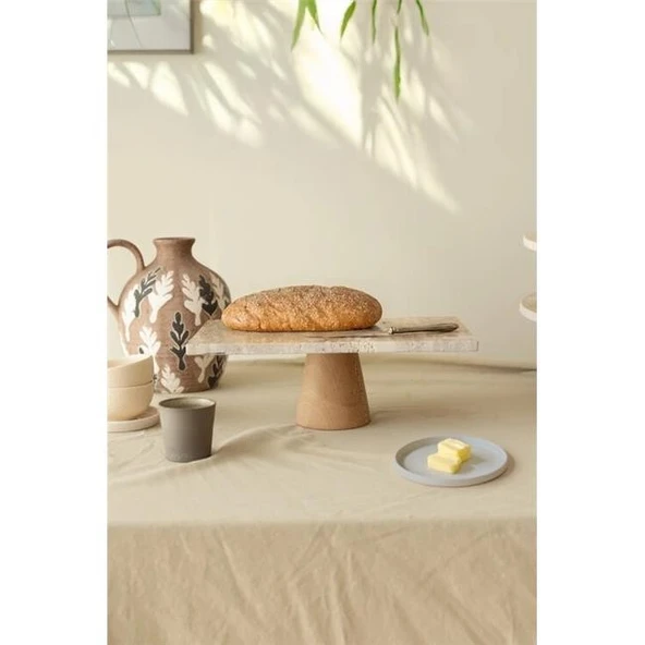 Akayev Traverten 30x15 Cm Konik Ahşap Ayaklı Sunumluk ürün görseli 1