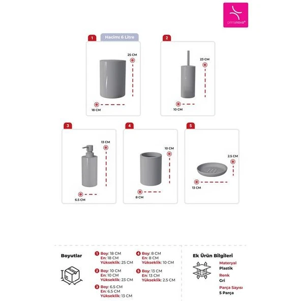 Primanova Flores 5'li Banyo Seti - Gri - Resim 3