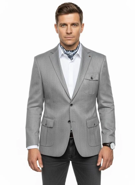 Erkek Slim Fit Gri Blazer Ceket – Tek Düğmeli – Kapaklı Cepli – Şık Kumaş Dokulu – Günlük & Ofis Kombinleri İçin ürün görseli 1