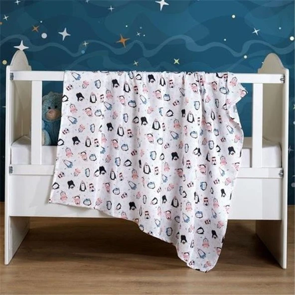 Vagonik Pembe Desenli Bebek Çok Amaçlı Büyük Boy Müslin Örtü & Battaniye 100x120 ürün görseli 1