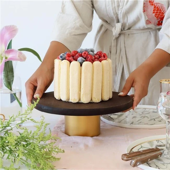Akayev Ahşap 28 Cm Metal Ayaklı Sunum Tabağı ürün görseli 1