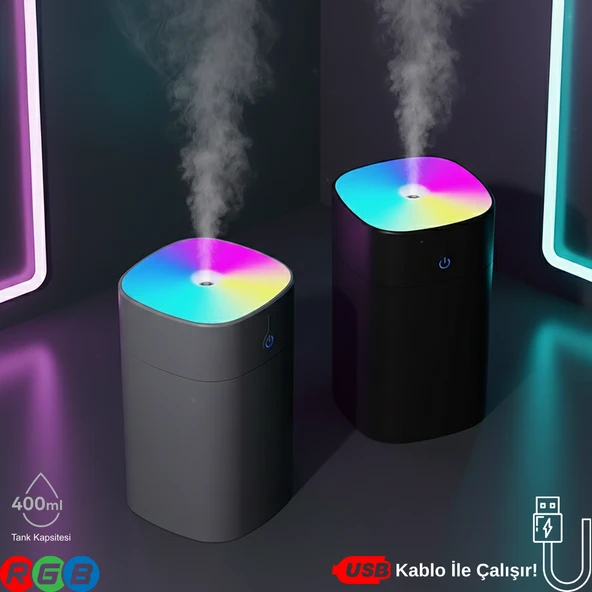 400ML RGB Işıklı Süper Sessiz USB Hava Nemlendirici & Aroma Difüzör ürün görseli 1