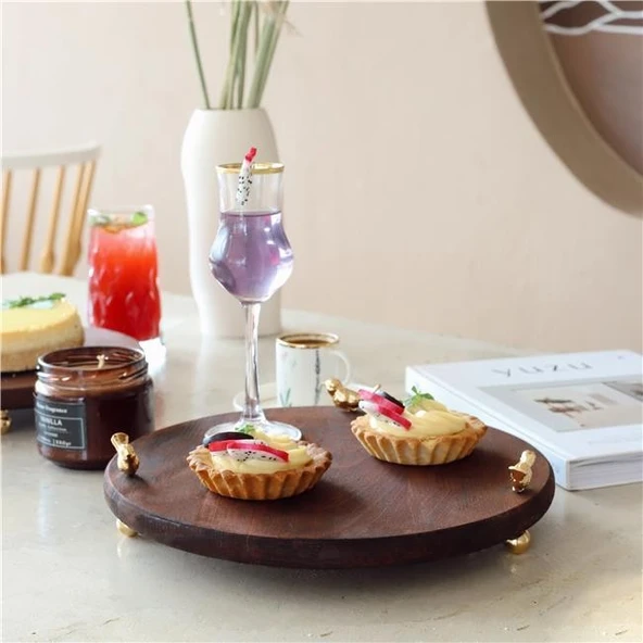 Akayev Ahşap 28 Cm Altın Ayak Kuş Sunum Tabağı ürün görseli 1