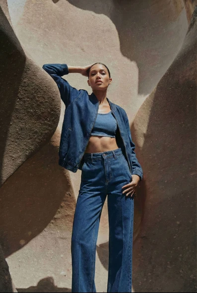 Kadın Lacivert Bomber Denim Ceket ürün görseli 1