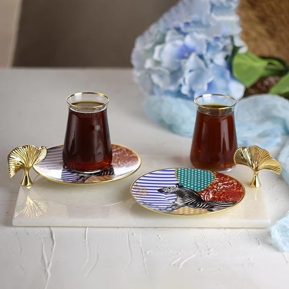 Akayev Mermer Beyaz 30x20 Cm Altın Ginkgo Sunum Tabağı ürün görseli 1