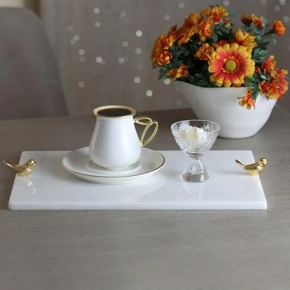 Akayev Mermer Beyaz 30x20 Cm Altın Kuş Sunum Tabağı ürün görseli 1