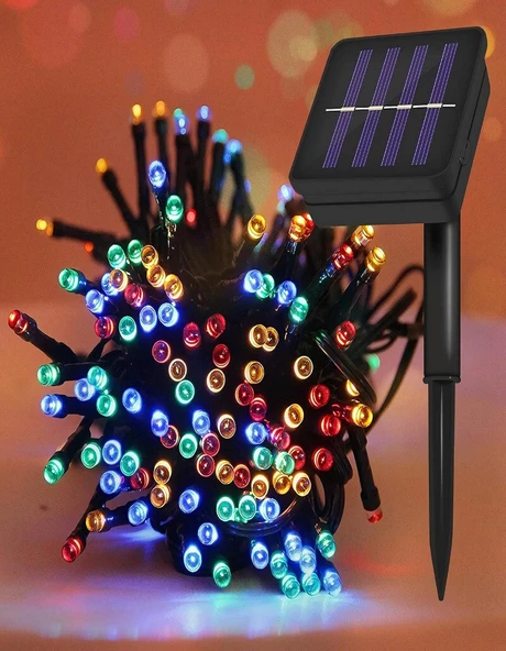 Solar 100 Ledli 12 Metre Renkli Bahçe Aydınlatma Dekorasyon Güneş Enerjili Led Renkli Işık Yılbaşı ürün görseli 1