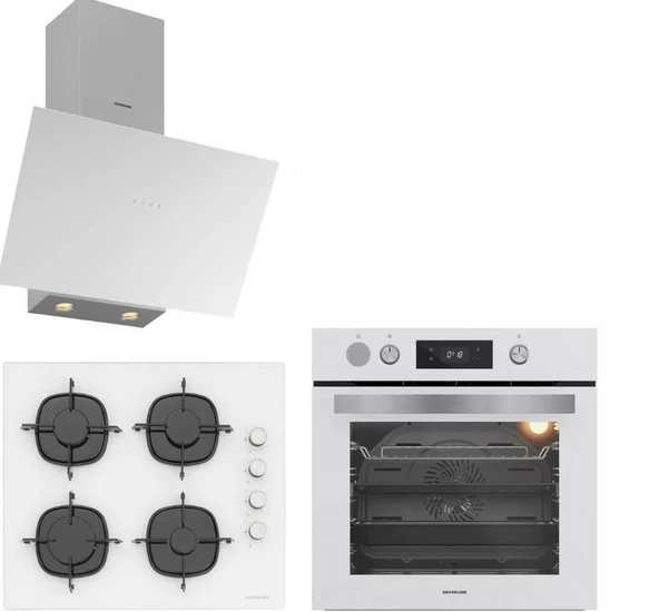 Silverline Beyaz Cam Ankastre Set BO65P4W01-CS5700E6W01-3481 Flam Beyaz (Buhar ve Airfryer Özellikli Fırın) ürün görseli 1