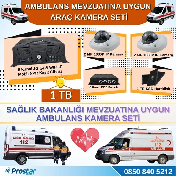 Ambulans Mevzuatına Uygun 1 TB 2 Kameralı 8 Kanal Mobil NVR Tak Kullan Set ürün görseli 1