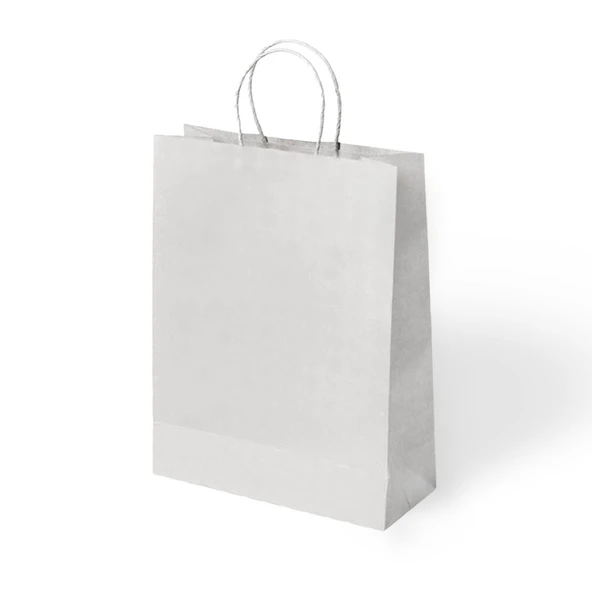 Büküm Saplı Beyaz Kraft Kağıt Çanta 25x12x31cm Pakette 24 Ad ürün görseli 1