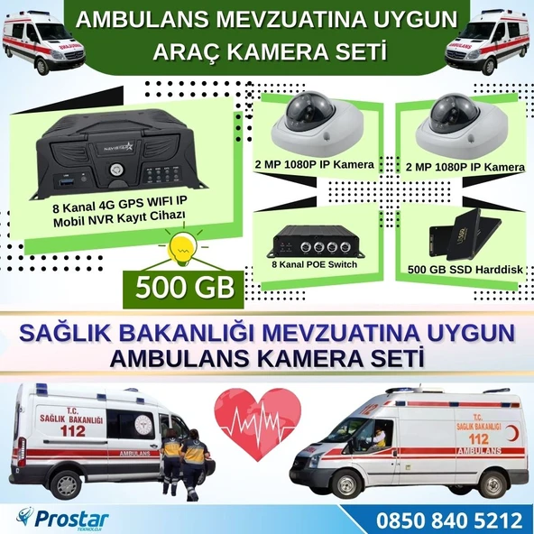 Ambulans Yönetmeliğine Uygun 2 Kameralı 8 Kanal Mobil NVR 500 GB  Tak Kullan Set ürün görseli 1