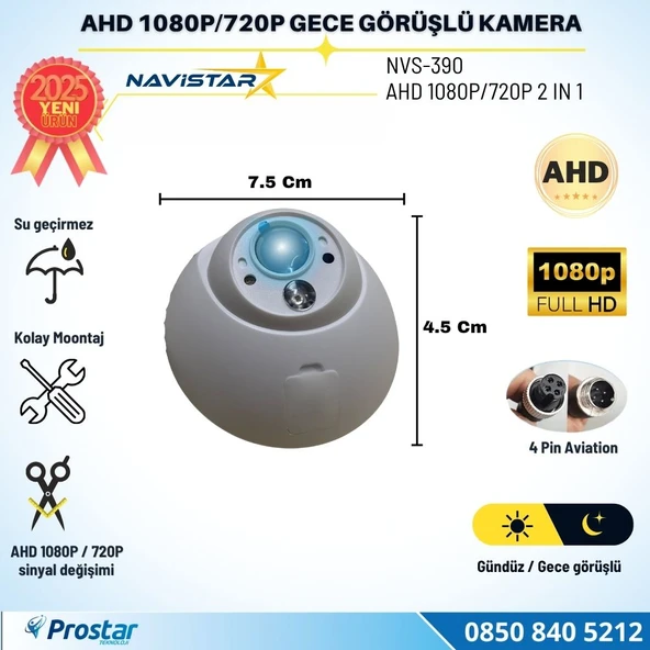 Mini Boyutlu AHD 1080P ve 720P Dönüşümlü Gece Görüşlü Dome Kamera ürün görseli 1