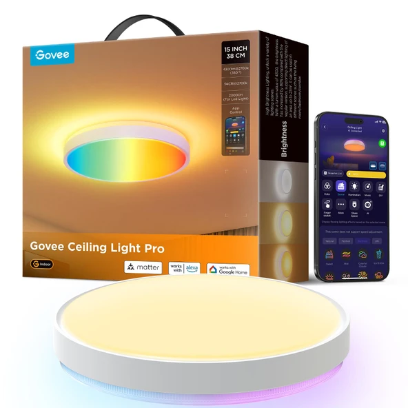 Govee RGBICWW + RGBICWW Yuvarlak Akıllı Tavan Armatürü Pro 15 İnç ürün görseli 1